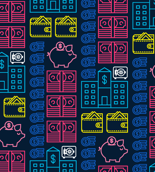 Colorful financial symbols and drawings