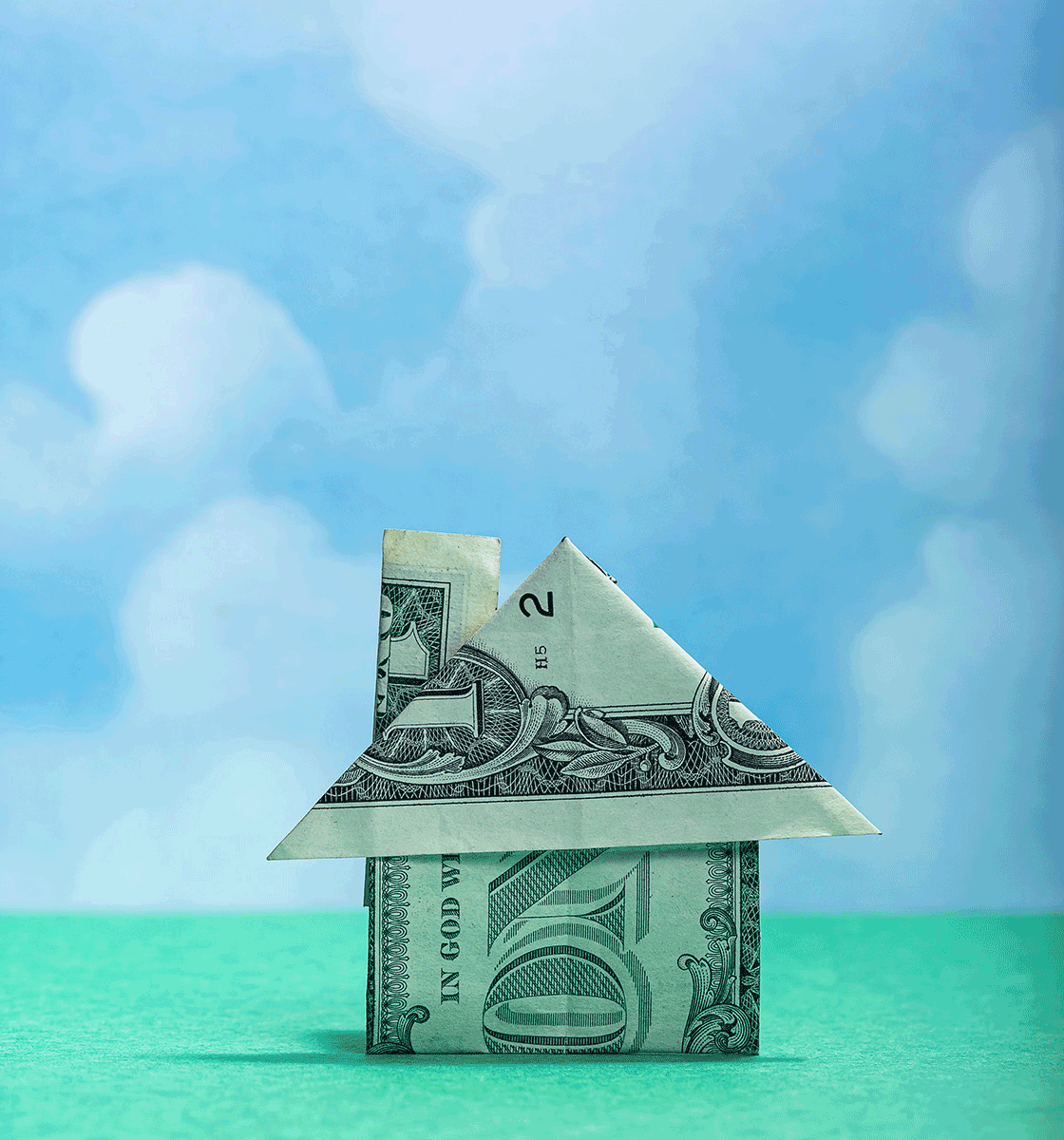 origami house made from dollar 