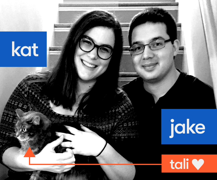 Kat, Jake, and their cat, Tali